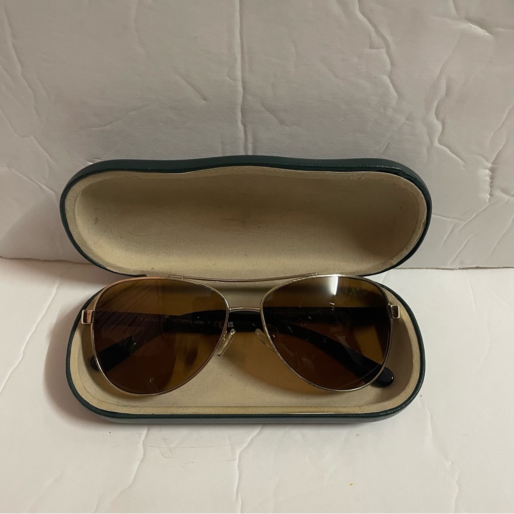 Coach Aviator Style Light Gold Sunglasses Brown Lenses with Turquoise Case - Picture 11 of 11
